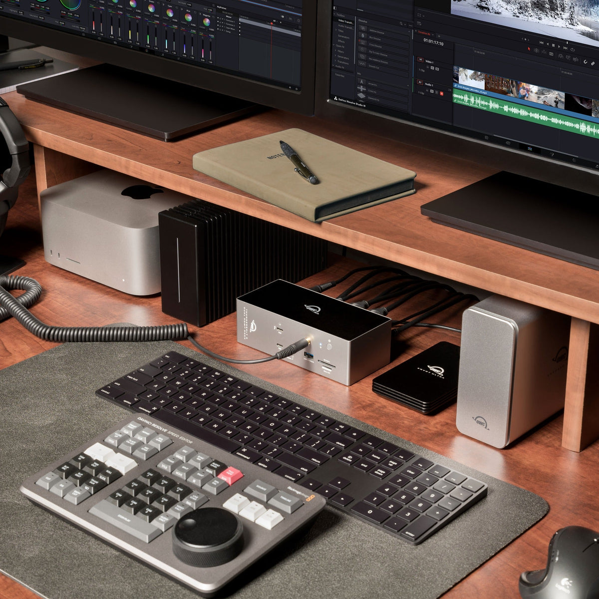 OWC Thunderbolt 5 Dock with Dual HDMI in a video editing workstation
