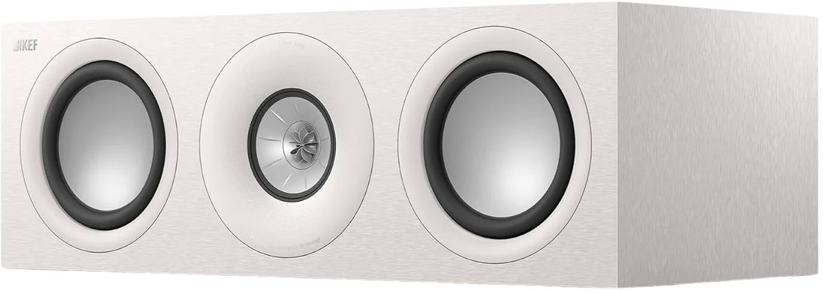 KEF Q6 Meta center speaker showing black speaker grille and sleek design for home audio systems