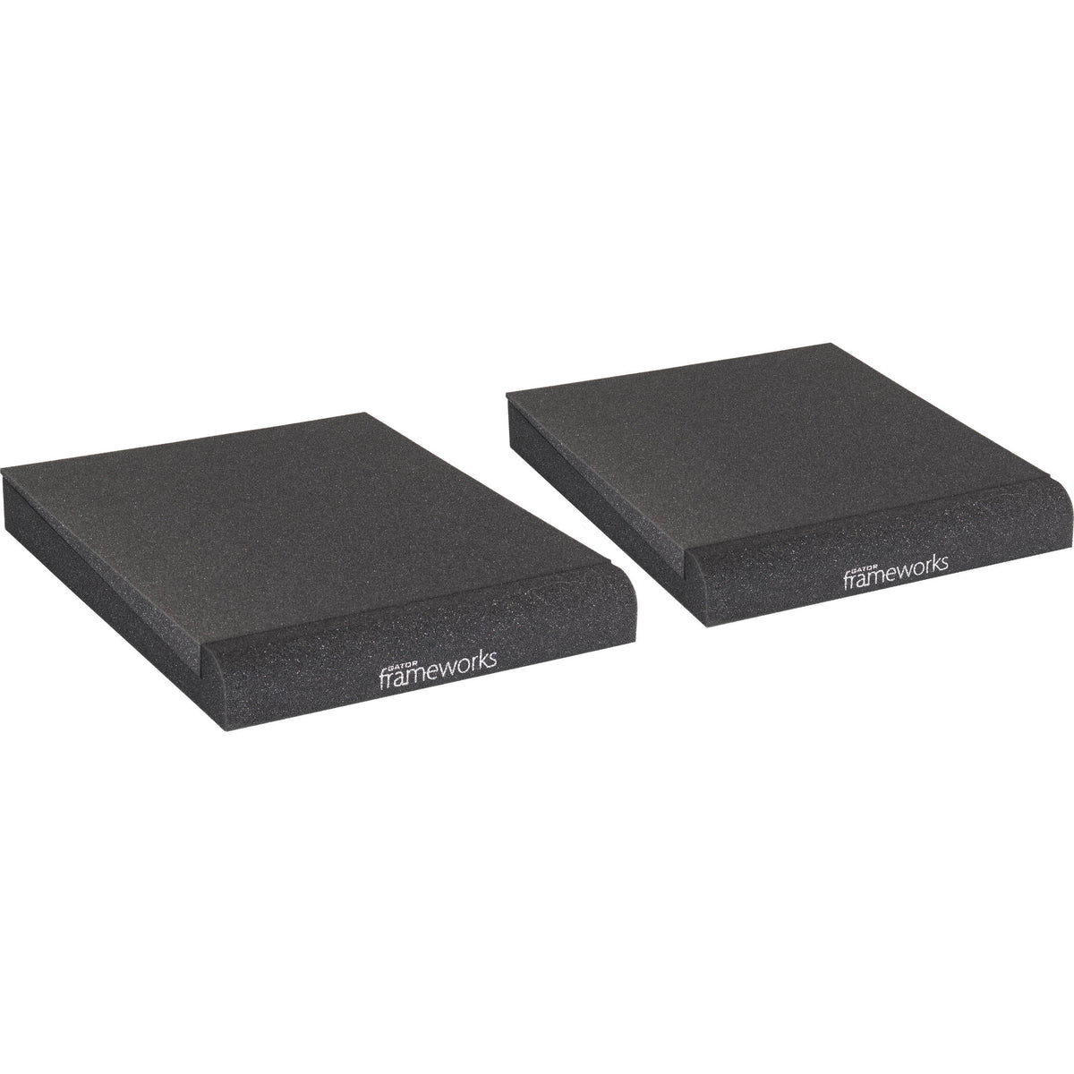 Gator Studio Monitor Isolation Pads placed on studio monitor stands for sound isolation and improved audio clarity