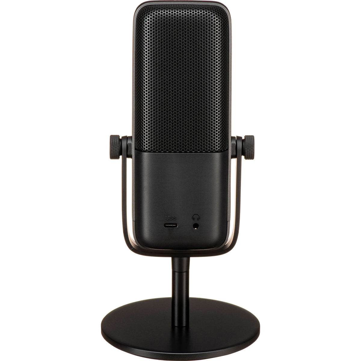 Elgato Wave:3 USB microphone with sleek black design and adjustable stand, suitable for streaming and recording setups.