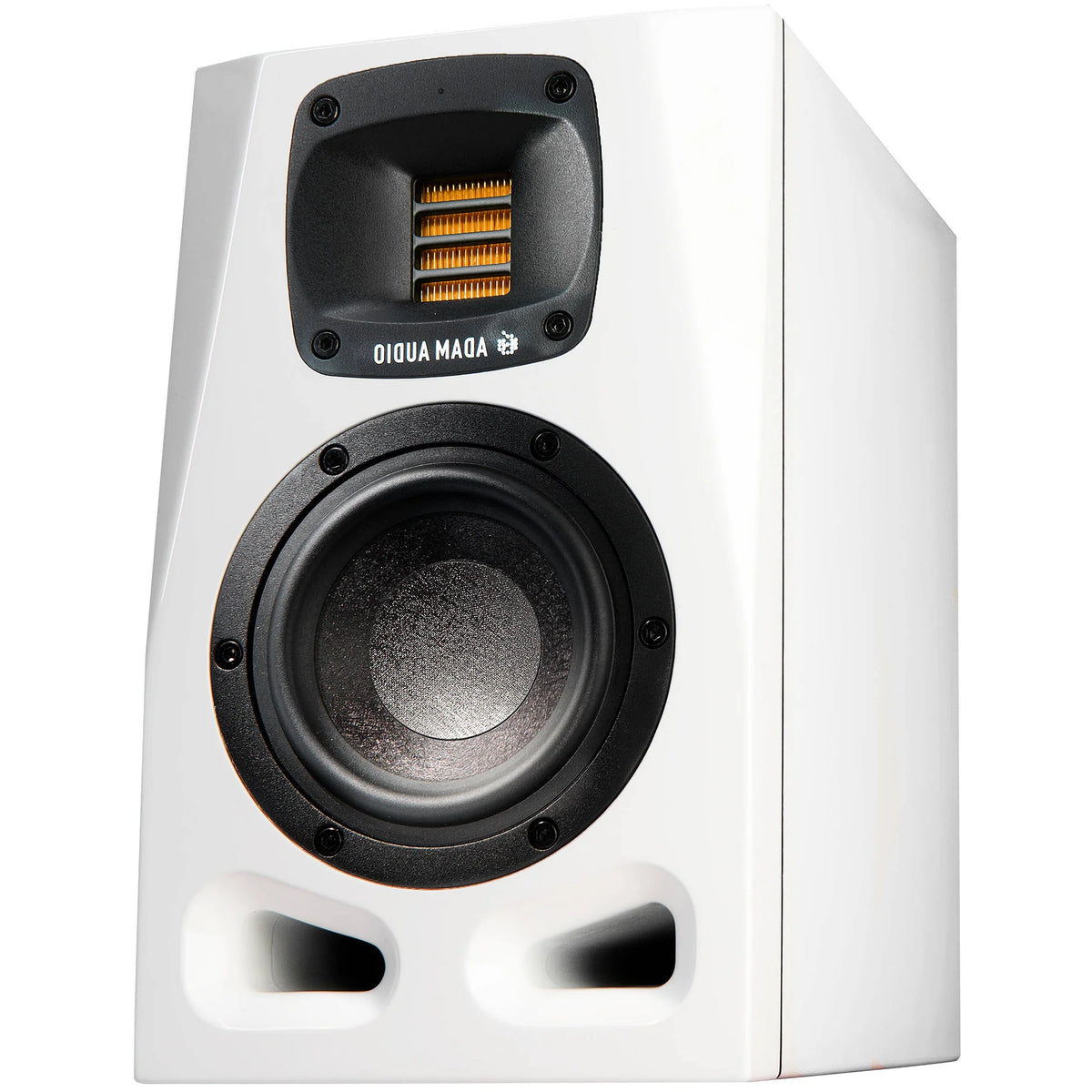 Adam Audio A4V active nearfield monitors shown with sleek black speaker cabinets and detailed front panels.