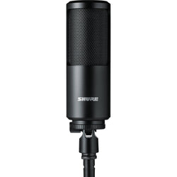 Shure SM4 condenser microphone with black body and grille, suitable for studio and live sound applications.