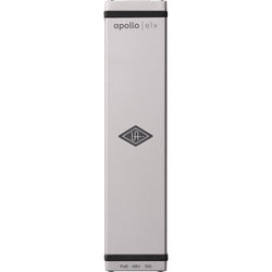 Universal Audio Apollo e1x microphone preamps with sleek design and multiple input options displayed in image.