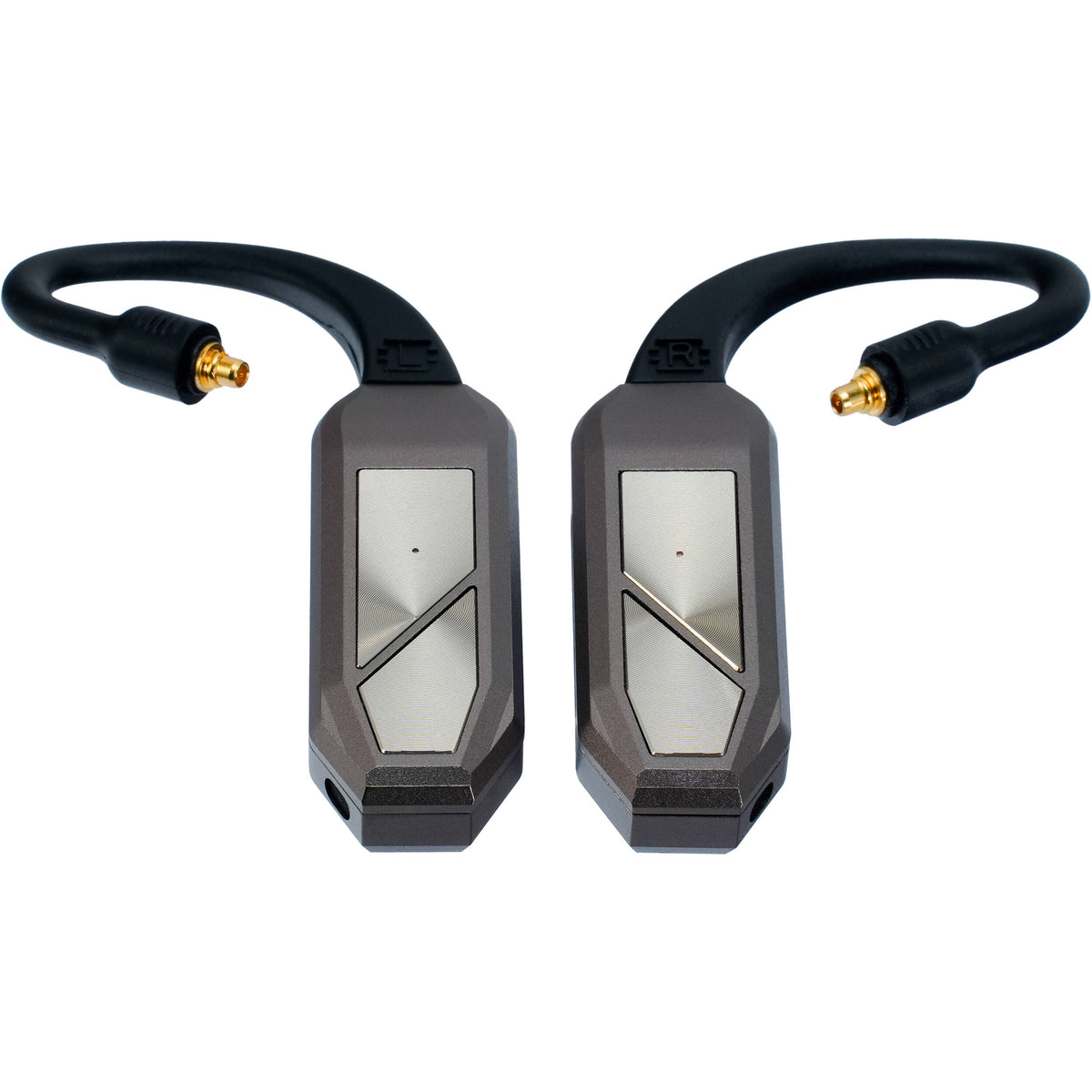 iFi Audio Go Pod Max headphone amplifier and DAC showing sleek black design with control buttons and connection ports.