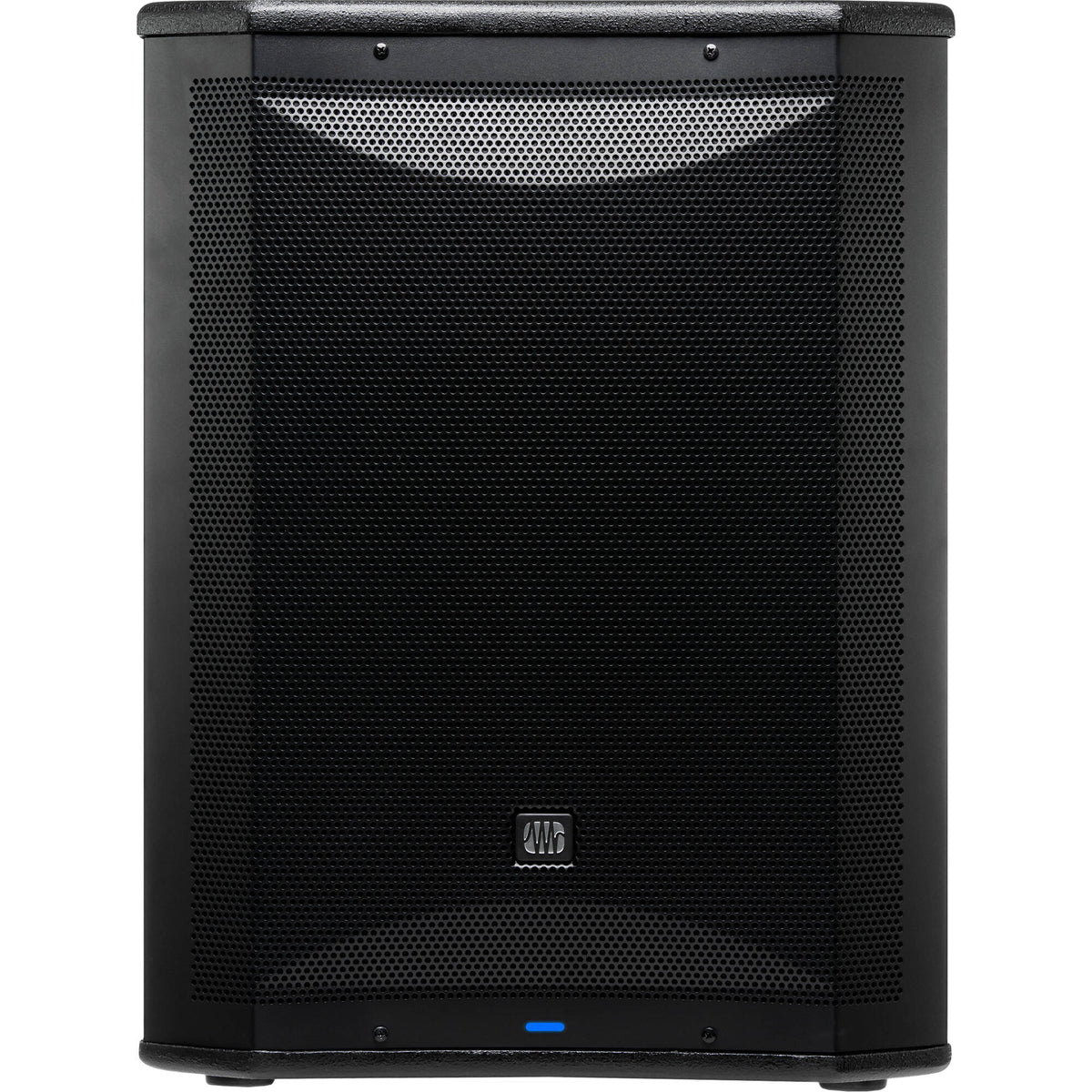 Presonus Air XD Sub 15 active subwoofer with front control panel and speaker grille, designed for high-quality bass in audio setups.