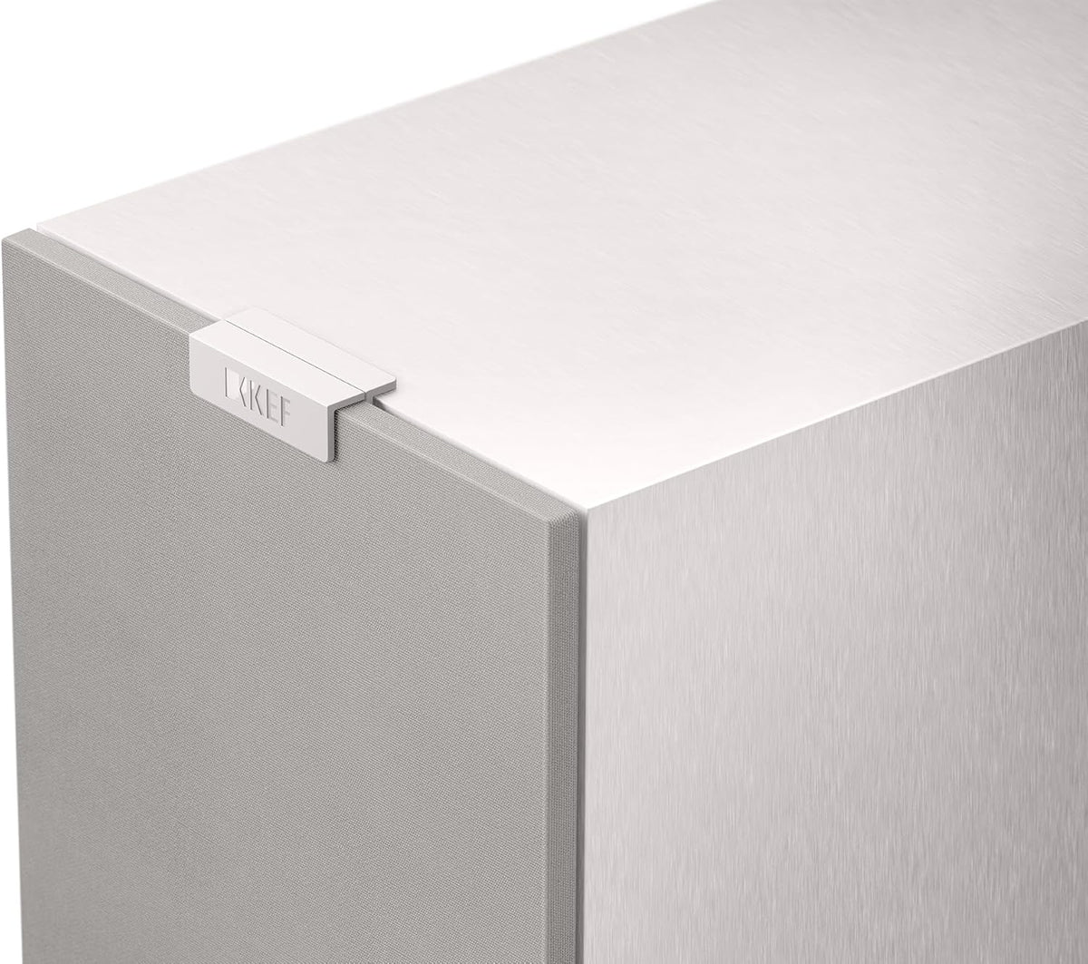 KEF Q6 Meta center speaker showing black rectangular design with dual driver units and KEF branding on the front grille.
