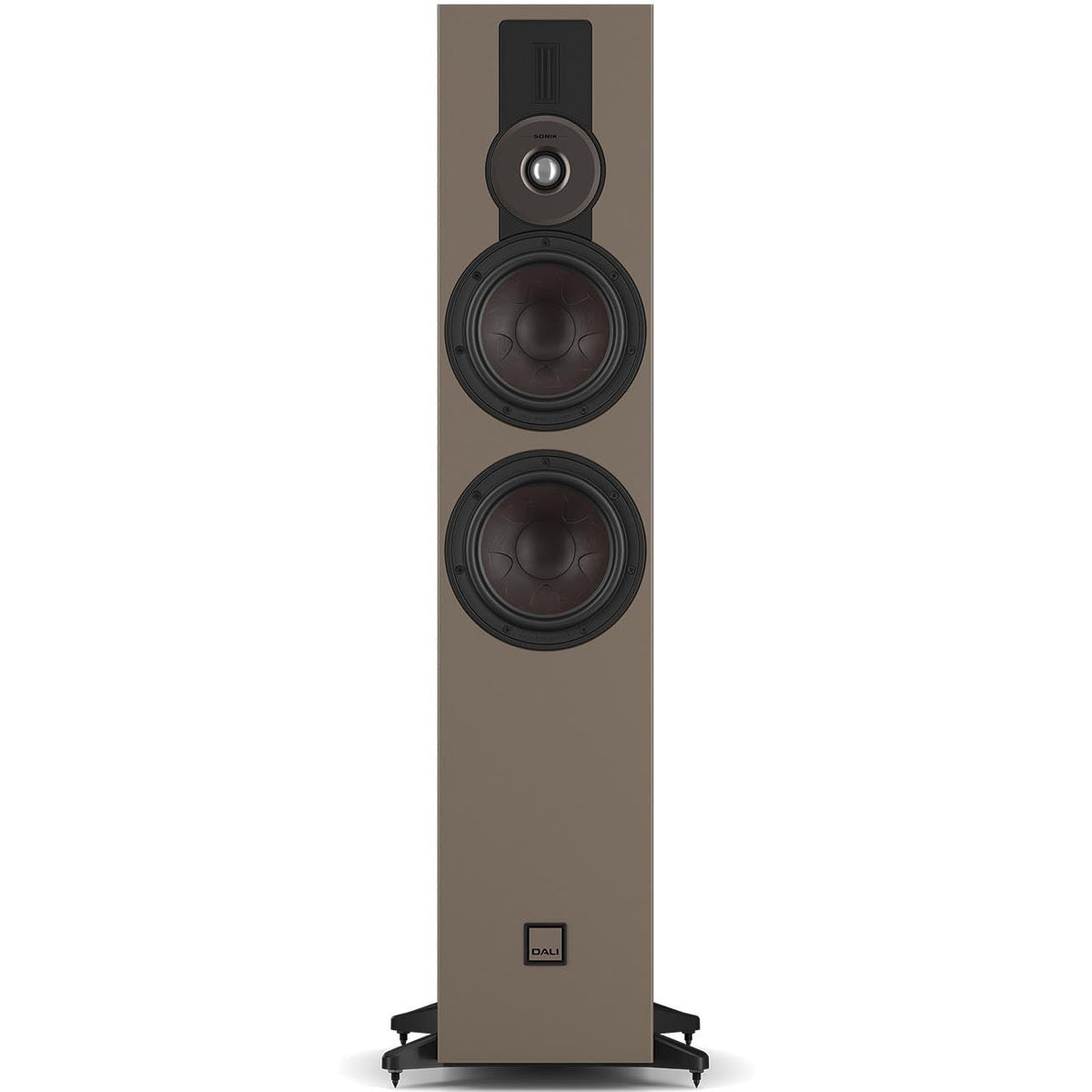 DALI Sonik 7 passive floorstanding speakers with sleek black finish and multiple drivers for high-quality audio.