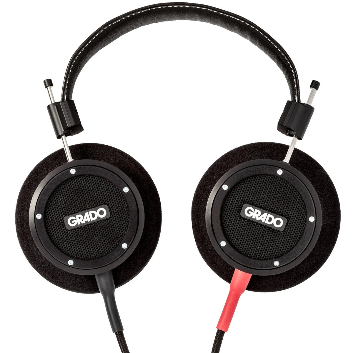 Close-up of Grado Signature S750 wired headphones with sleek design and cushioned ear cups, showcasing high-quality audio craftsmanship.