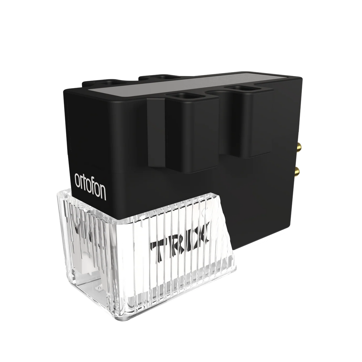 Ortofon VNL TRIX turntable cartridge with stylus guard, showcasing its sleek design and build quality for high-fidelity audio.