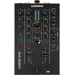 Allen & Heath Xone:24C DJ mixer with top master insert and shorting plugs, showcasing its professional audio interface and controls.