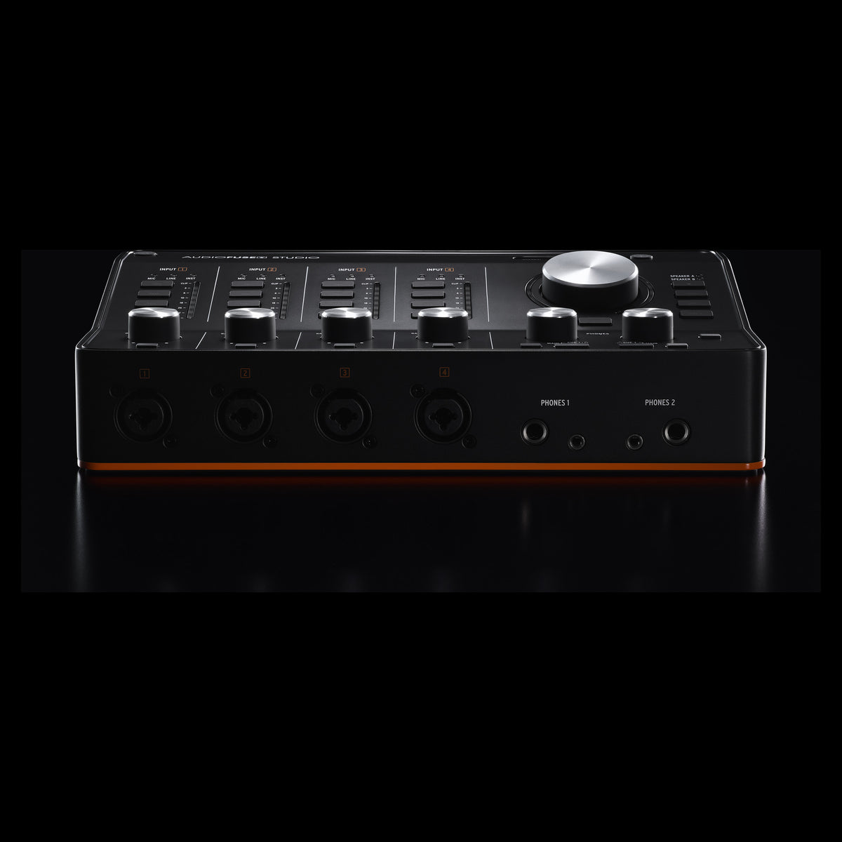 Arturia AudioFuse Studio Rev2 audio interface, studio front view on black