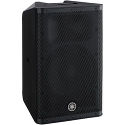 Yamaha DXR10 MK2 PA speaker showing a black, rectangular speaker with control panel and speaker grille, designed for professional sound.
