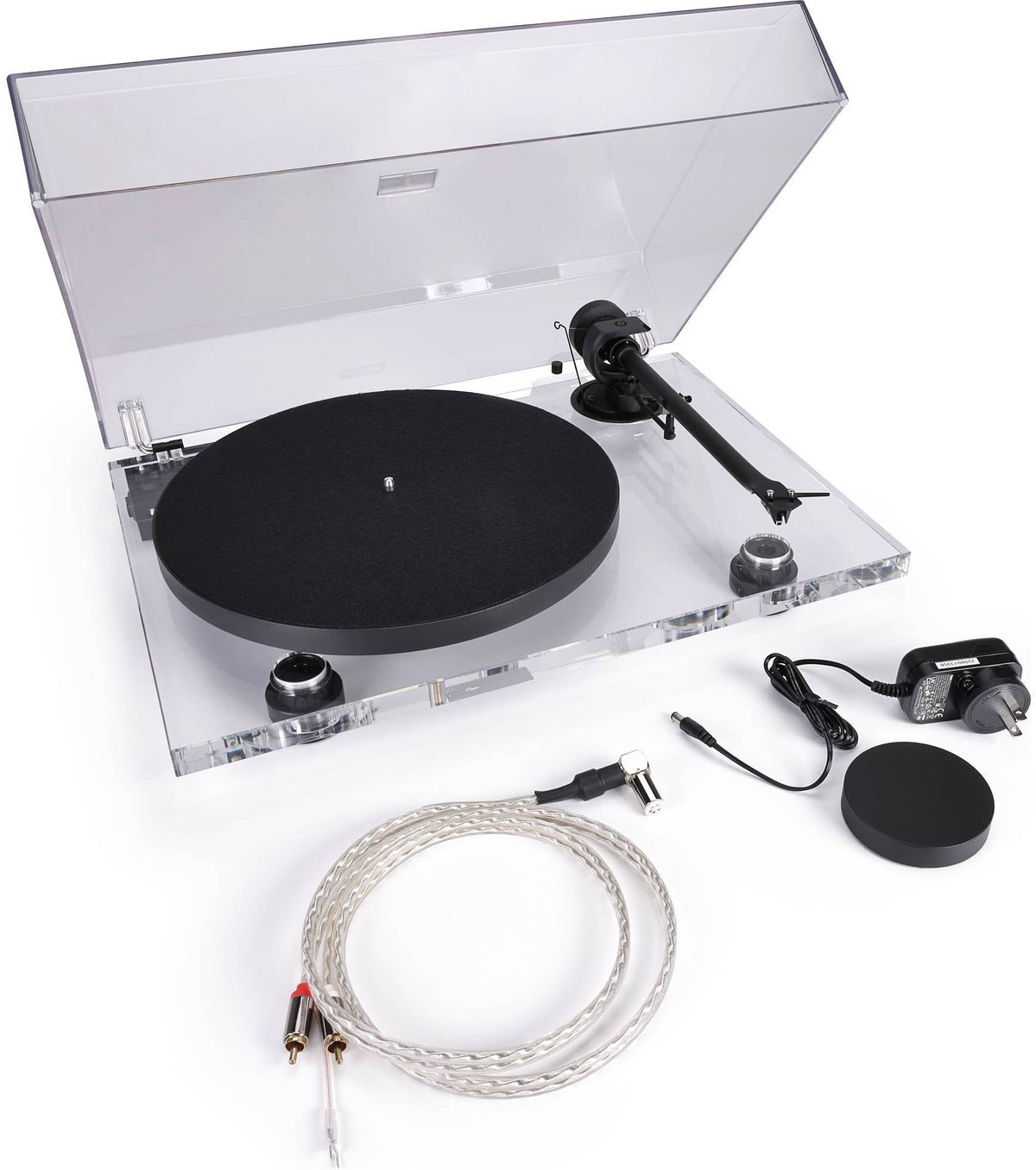 Pro-Ject XA B turntable with sleek black finish and tonearm, showcasing its high-quality design and build.