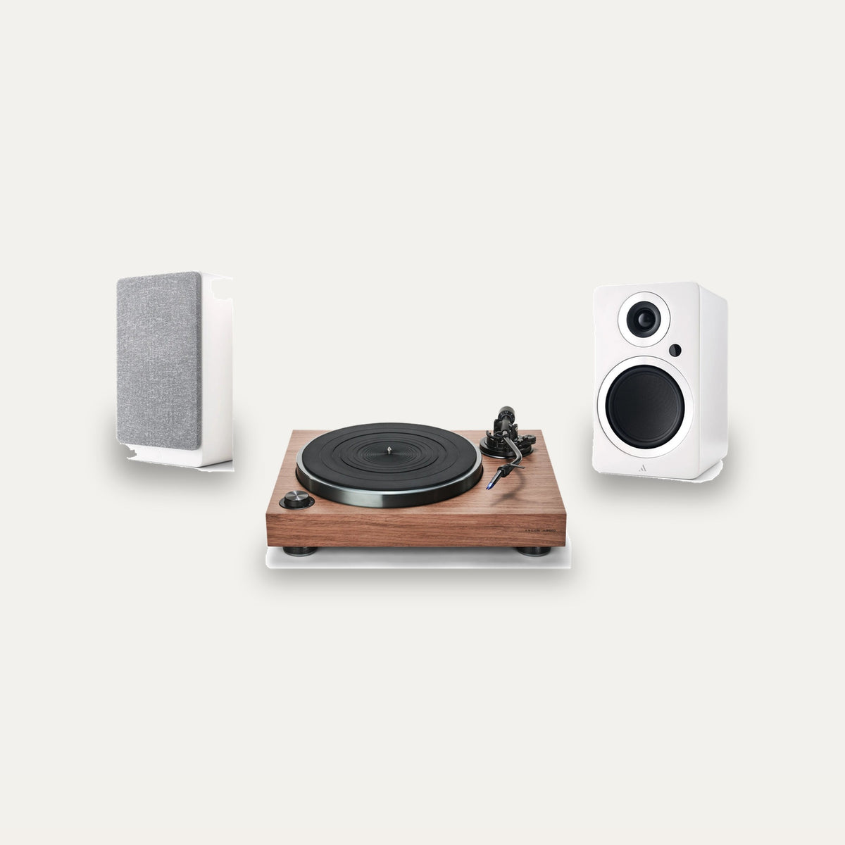 Argon Audio AURORA + Forte A5 MK2 Active Vinyl Setup – Turntable Finish Walnut, Speaker Finish White