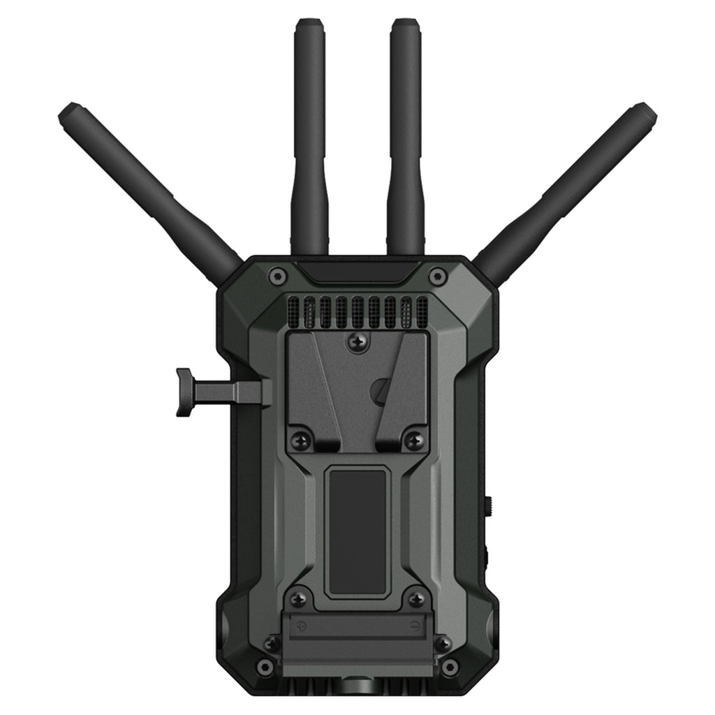 Hollyland Pyro Ultra receiver, rear view with V-mount battery plate