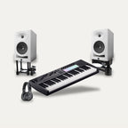 Novation Launchkey 49 MK4 + Kali Audio LP-6 V2 + IsoAcoustics ISO-155 Producer Desk Set – Keyboard Colour Black, Monitor Colour White