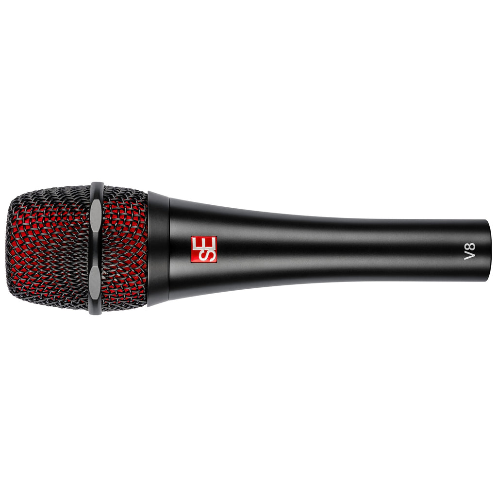 sE Electronics V8 in Black, side view with red sE badge