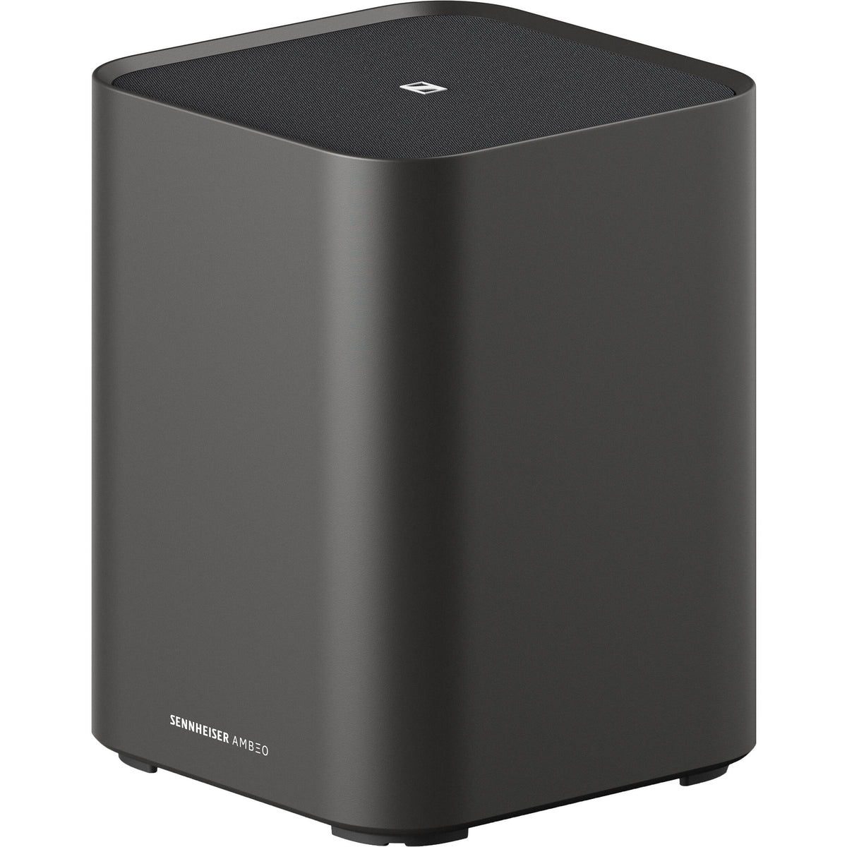 Sennheiser Ambeo Sub subwoofer, black, front view.