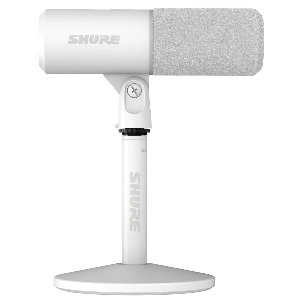 Shure MV6 Gen 2 White, side view on desktop stand