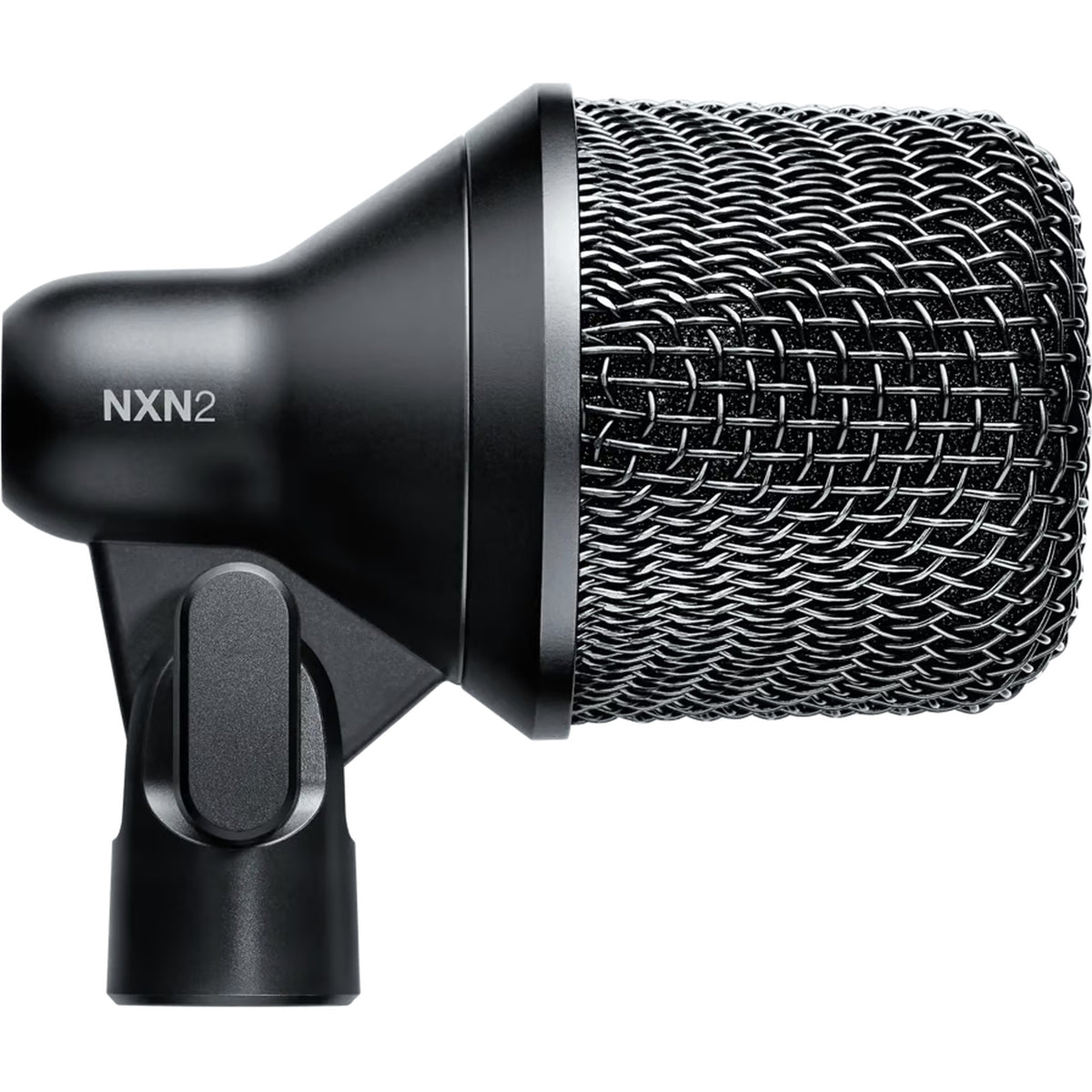 Shure Nexadyne 2 dynamic microphone with a sleek black body and metal grille for professional audio recording and live performances.